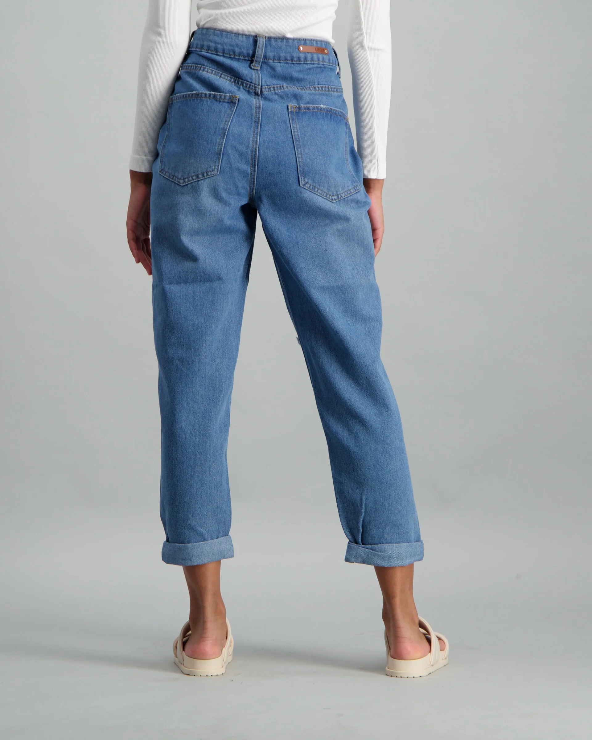 Slash Knee Stonewash Mom Denim Jean - Image 2