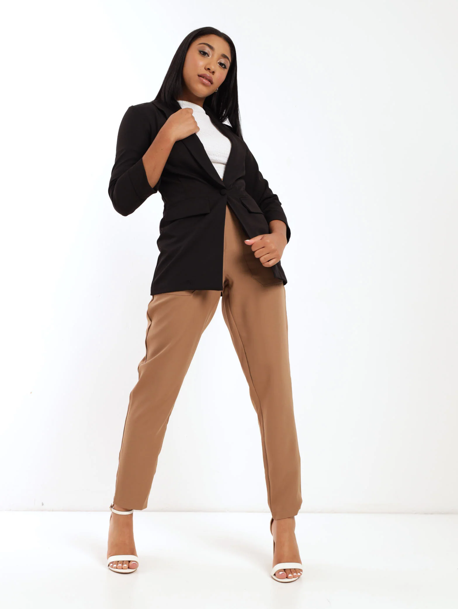 3/4 Sleeve Half Lined Drapey Jacket - Black - Image 2