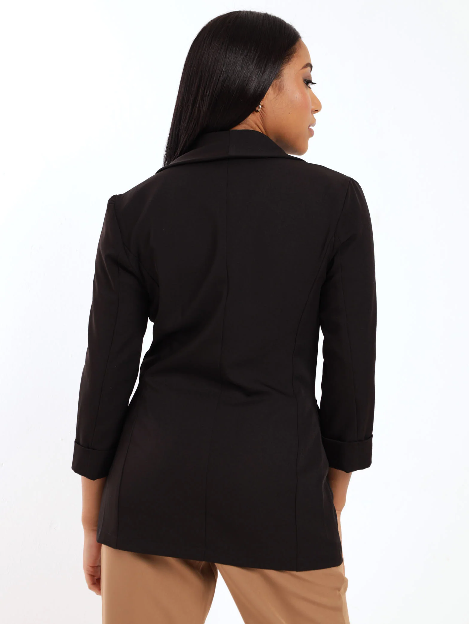 3/4 Sleeve Half Lined Drapey Jacket - Black - Image 4