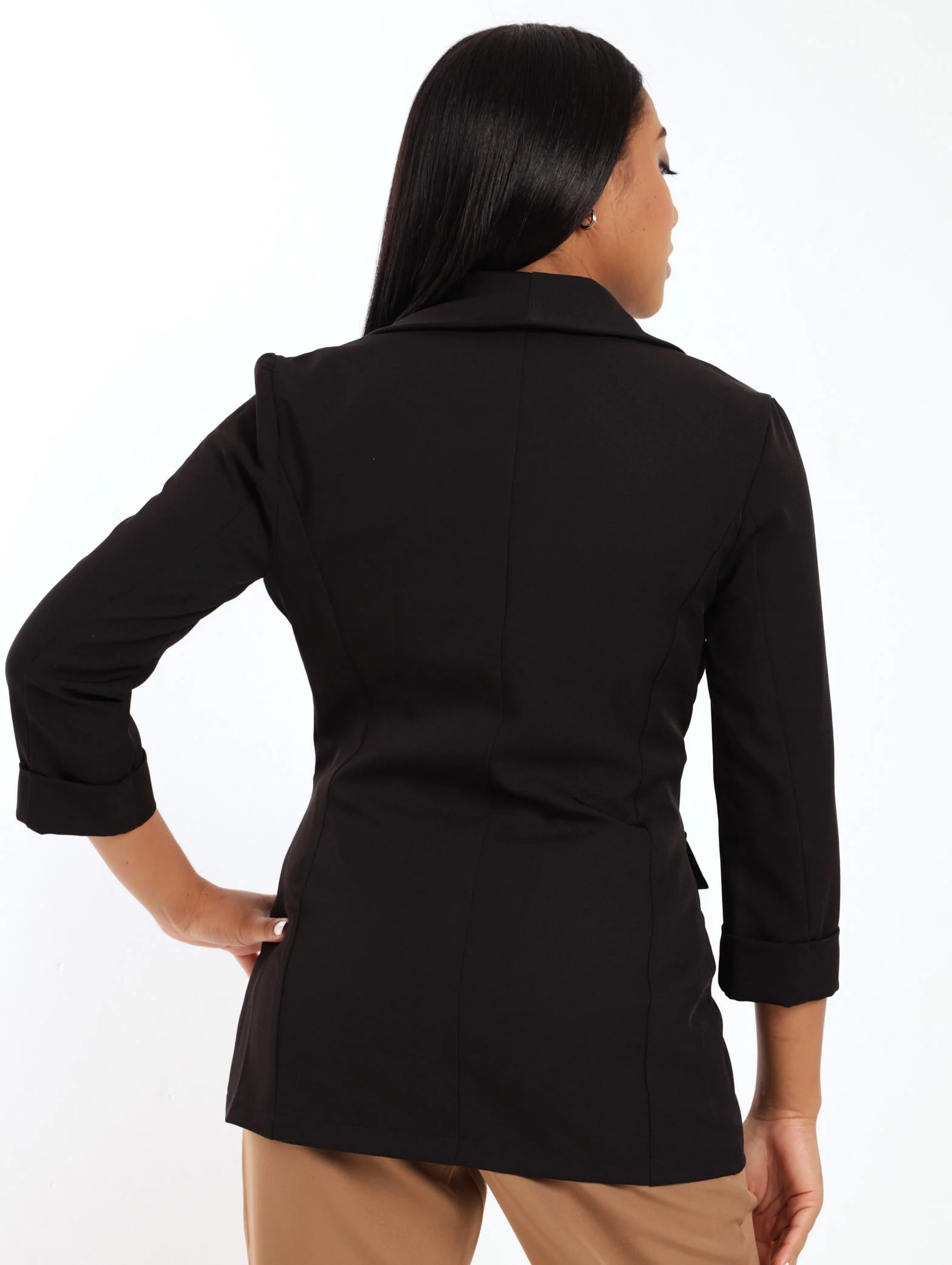 3/4 Sleeve Half Lined Drapey Jacket - Black - Image 5