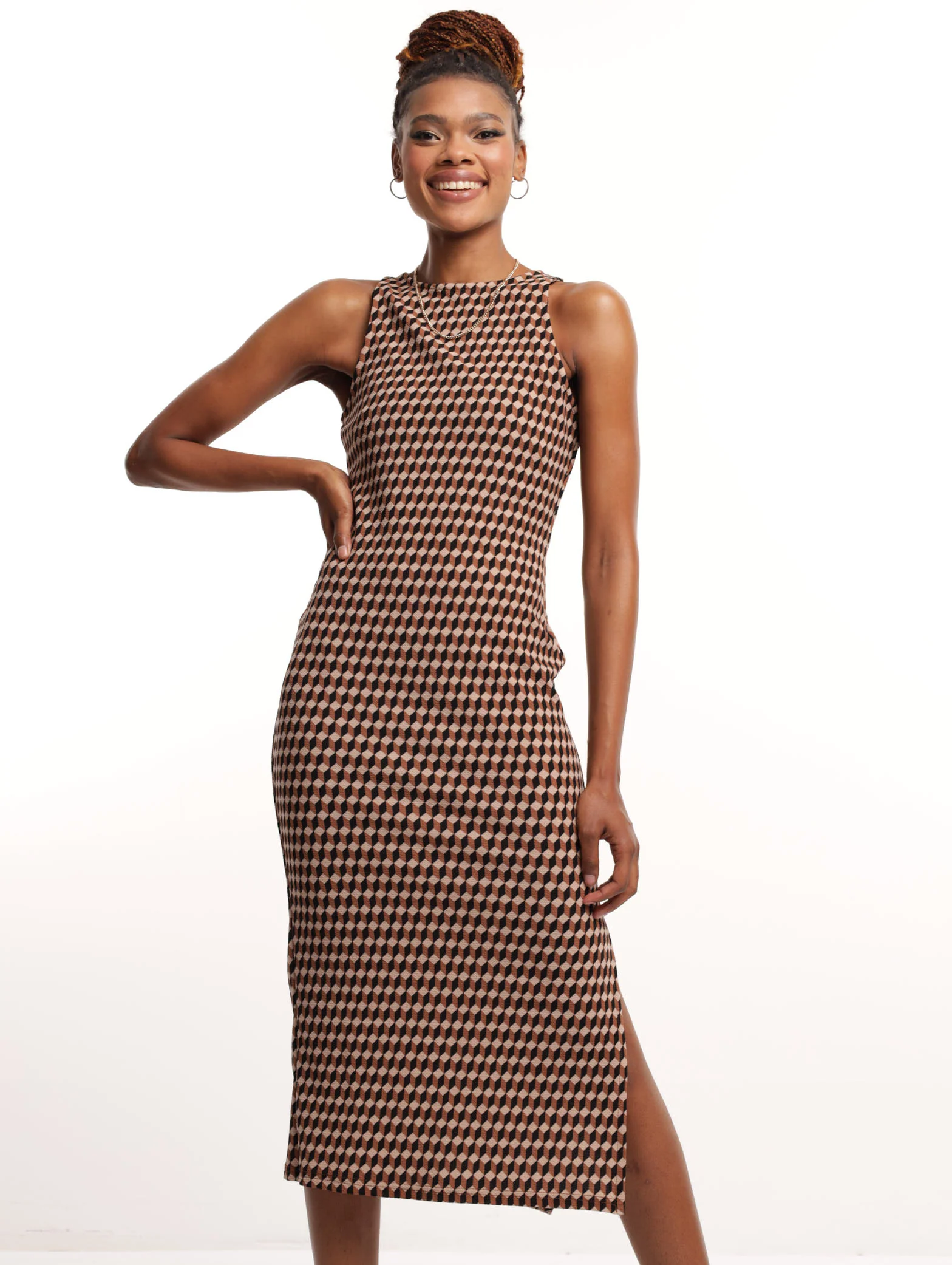 Sleeveless Geo Midaxi Dress With Side Slits