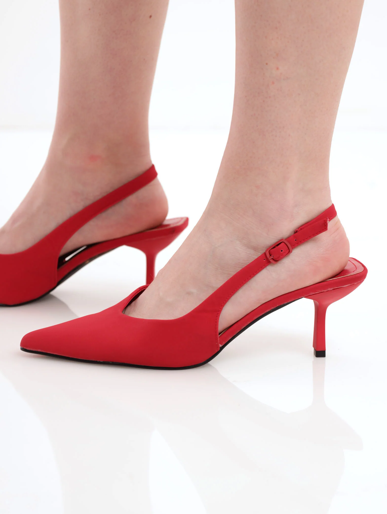 Slingback Low-Shaped Stiletto Court Heel - Red - Image 3