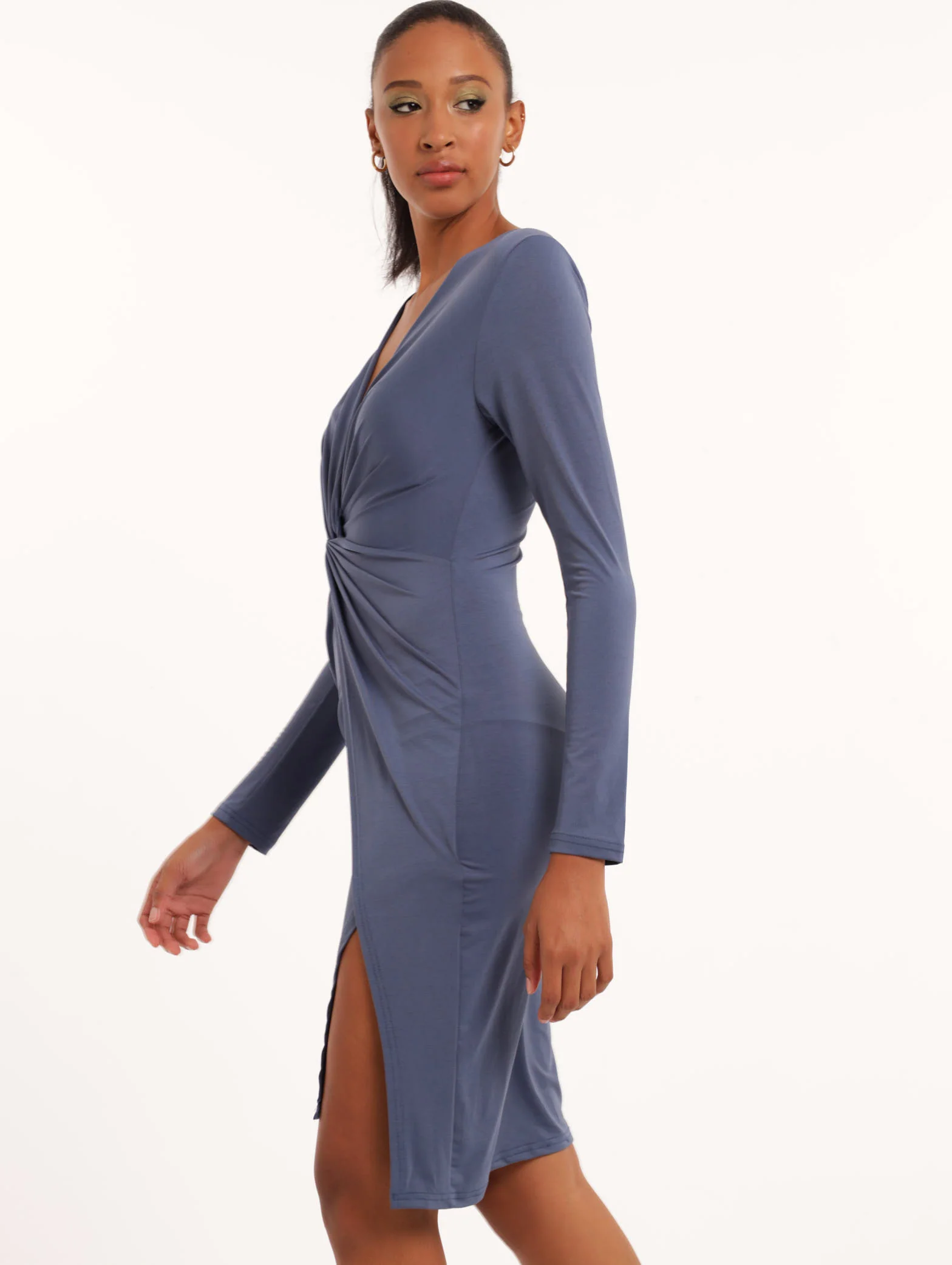 Slinky Front Knot Dress - Indigo - Image 3