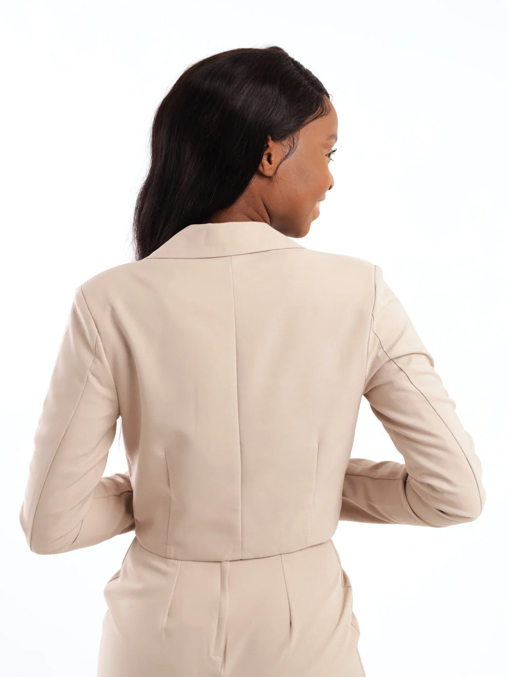 Slit Sleeve Cropped Blazer - Stone - Image 4