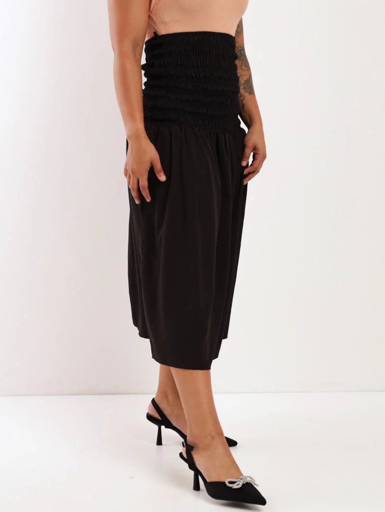 Smocked Midi Skirt - Black - Image 3