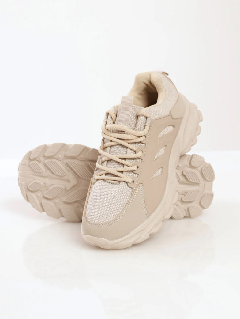 Sporty Trainer With Rubber Side - Beige
