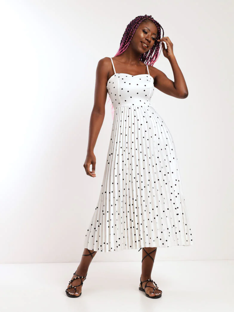 Spot Detail Pleated Dress - Black/White