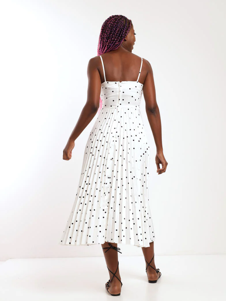 Spot Detail Pleated Dress - Black/White - Image 3
