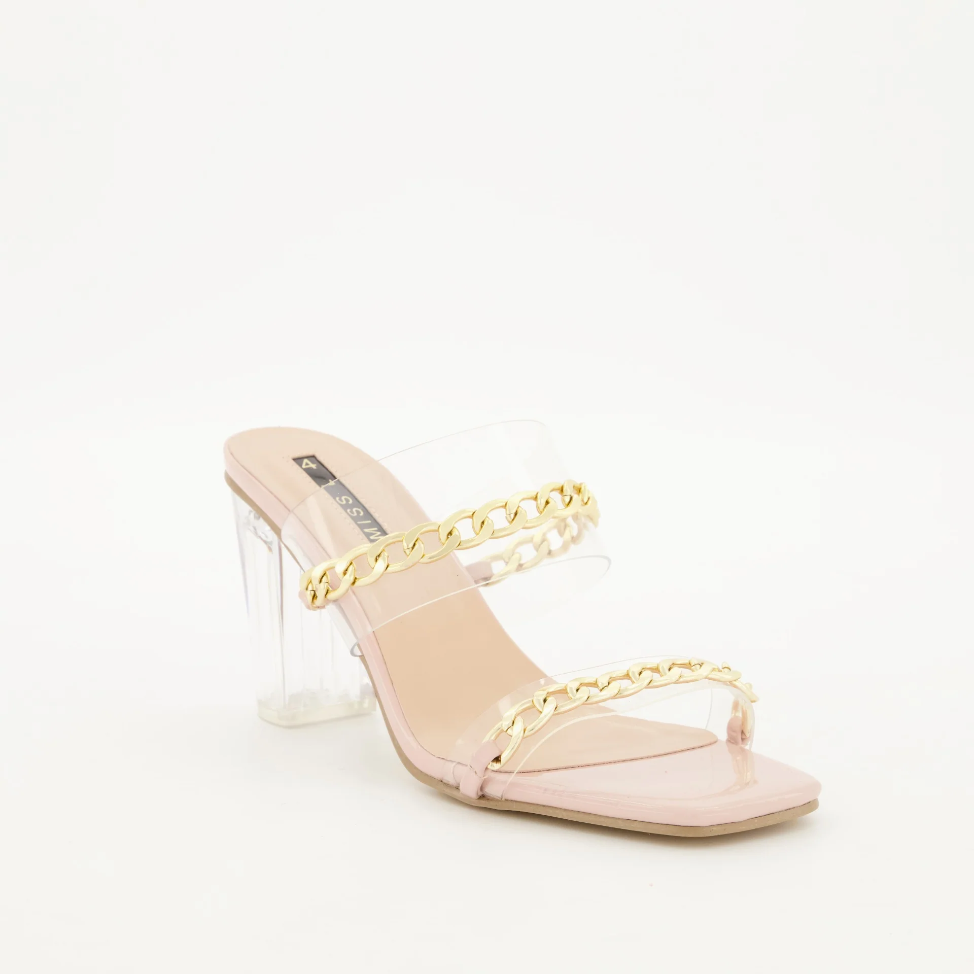 Square Toe Perspex Block Heel with Chain - Blush - Image 2