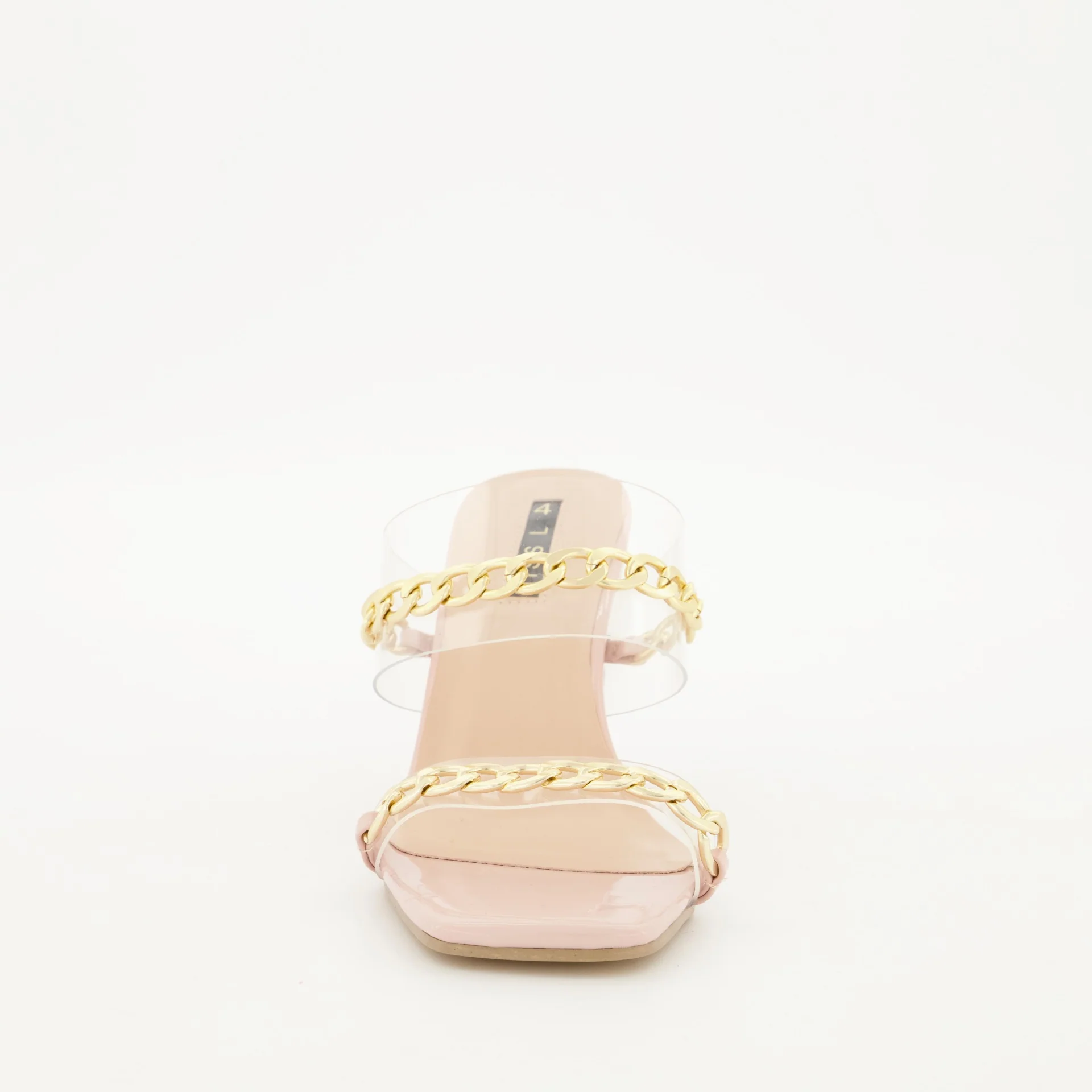 Square Toe Perspex Block Heel with Chain - Blush - Image 3