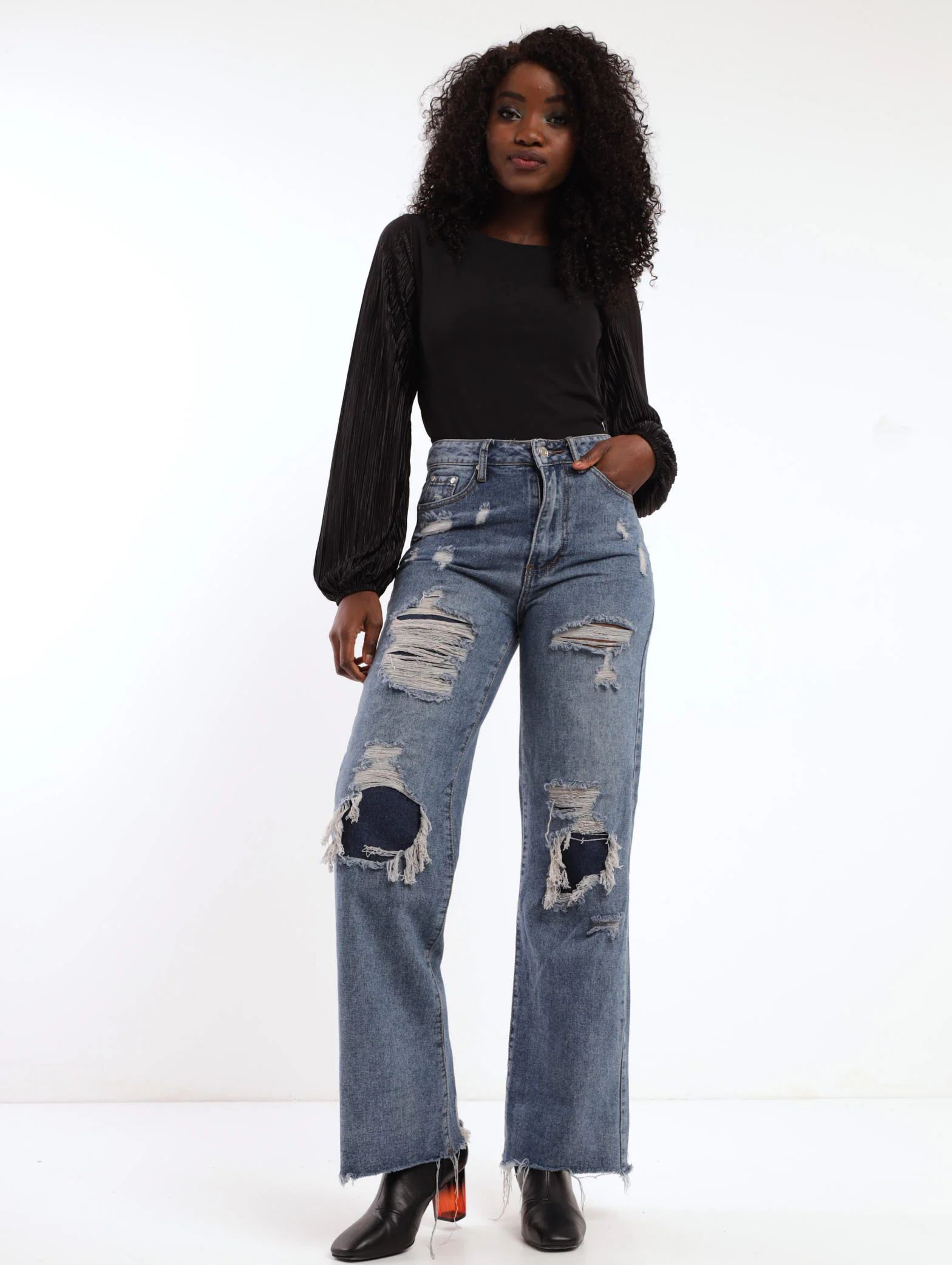 Stonewash Abraised Patch Dad Jean - Image 2