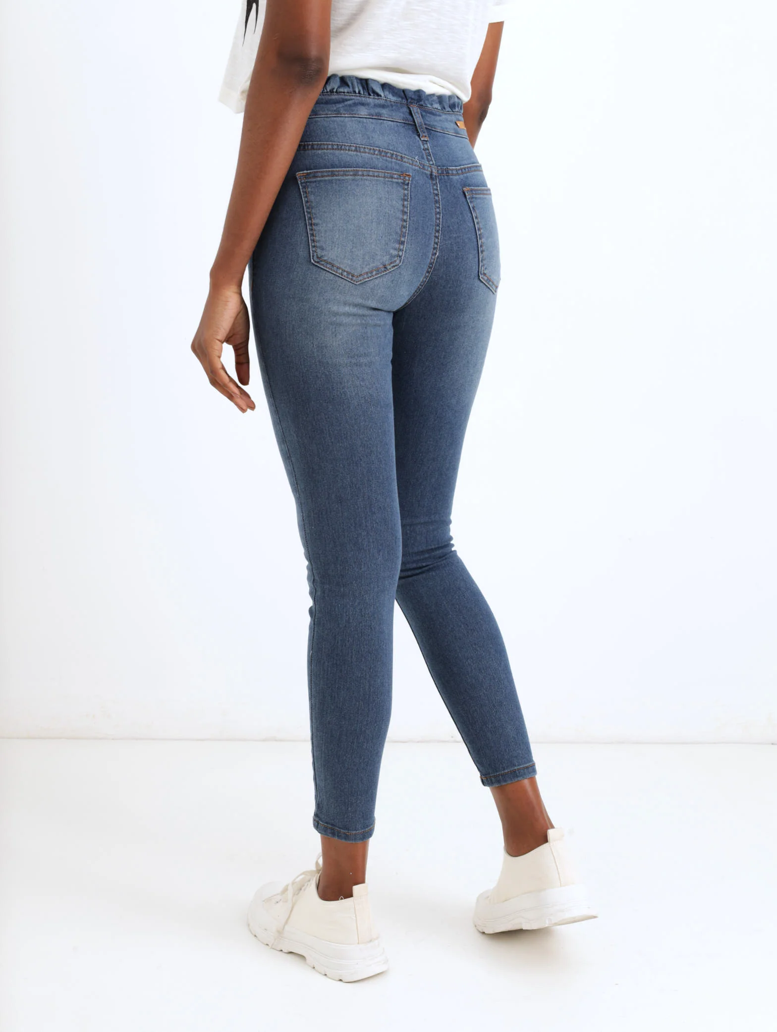 Stonewash Frill Wide Bottom Tie Belt Skinny Denim Jean - Image 4