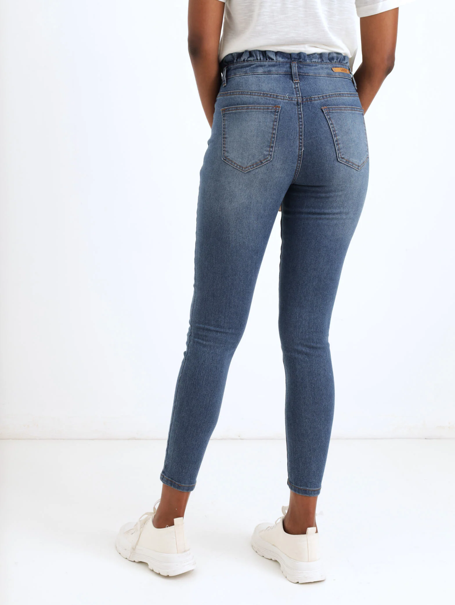 Stonewash Frill Wide Bottom Tie Belt Skinny Denim Jean - Image 5
