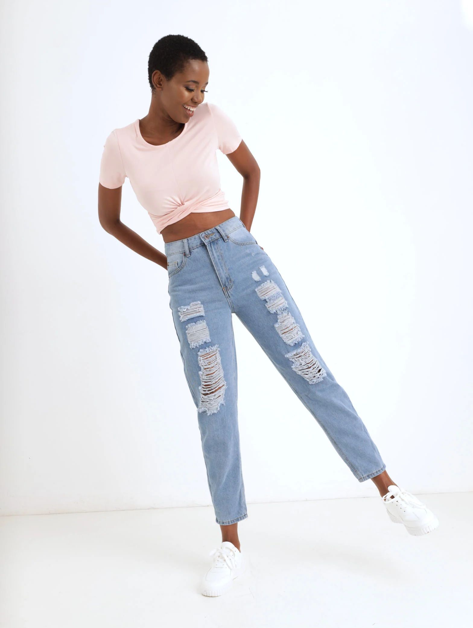 Stonewash Heavily Abraised Mom Denim Jean - Image 2