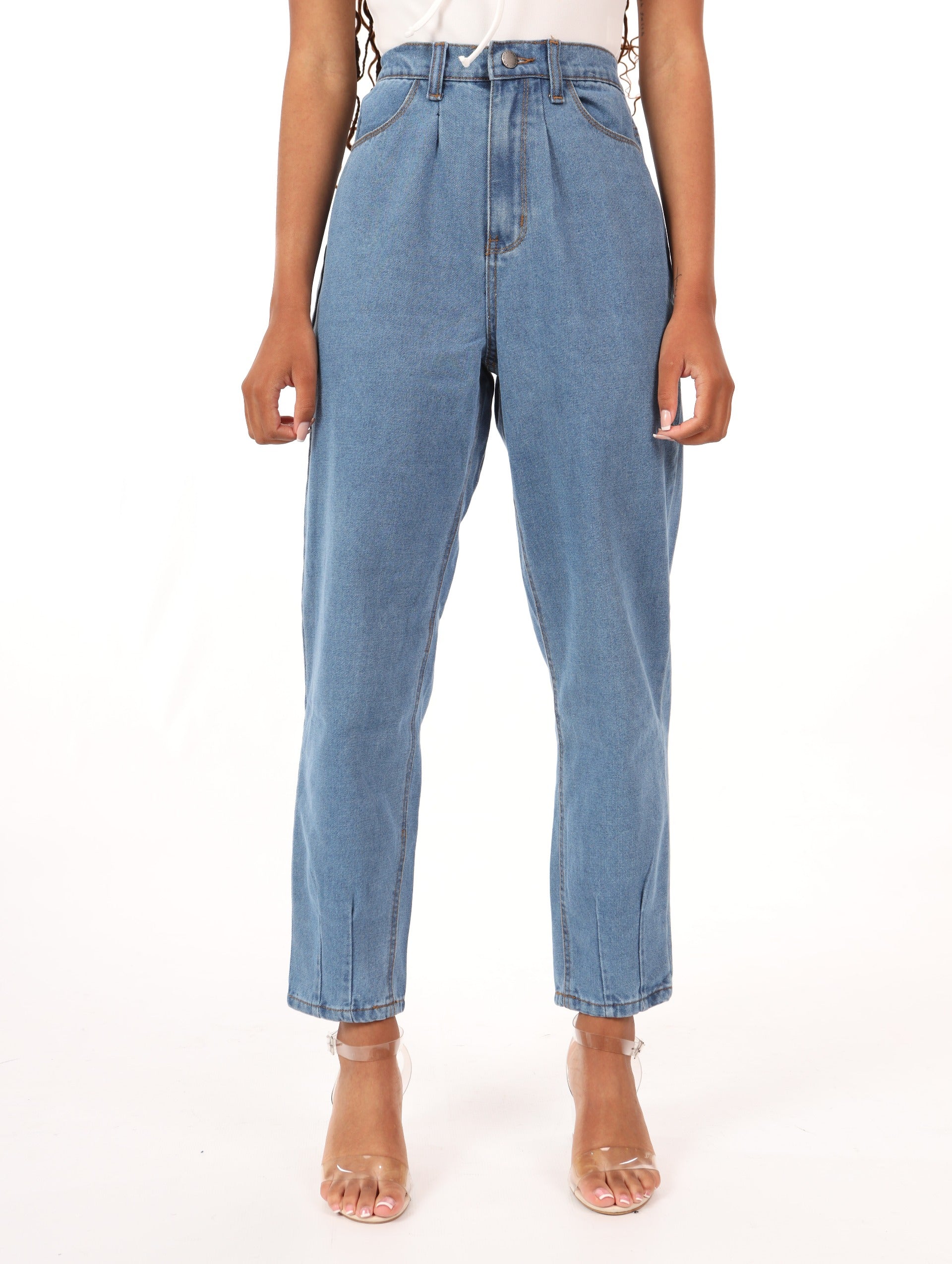 Stonewash Hi-Waist Pleated Balloon Denim Jean