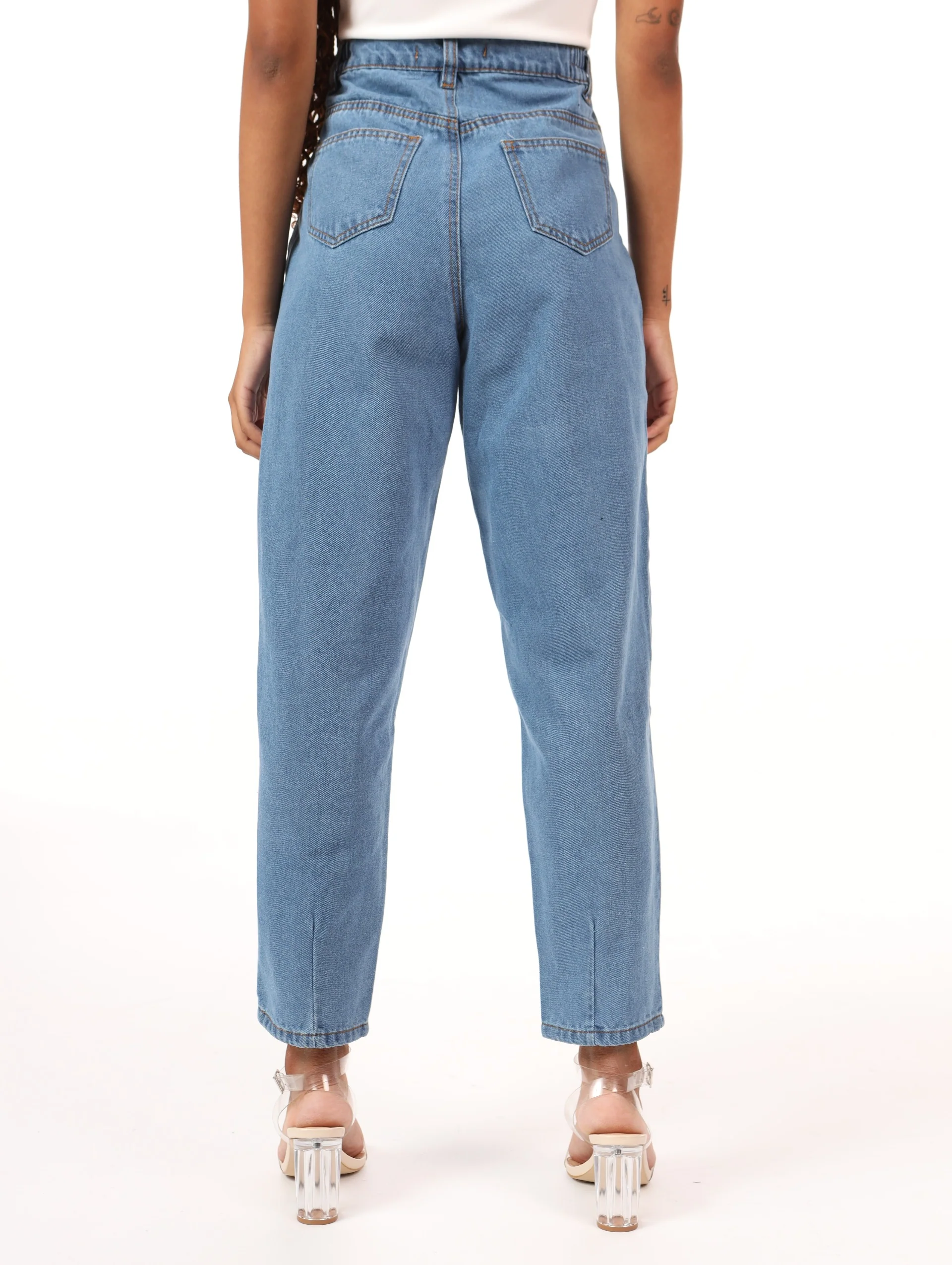 Stonewash Hi-Waist Pleated Balloon Denim Jean - Image 4