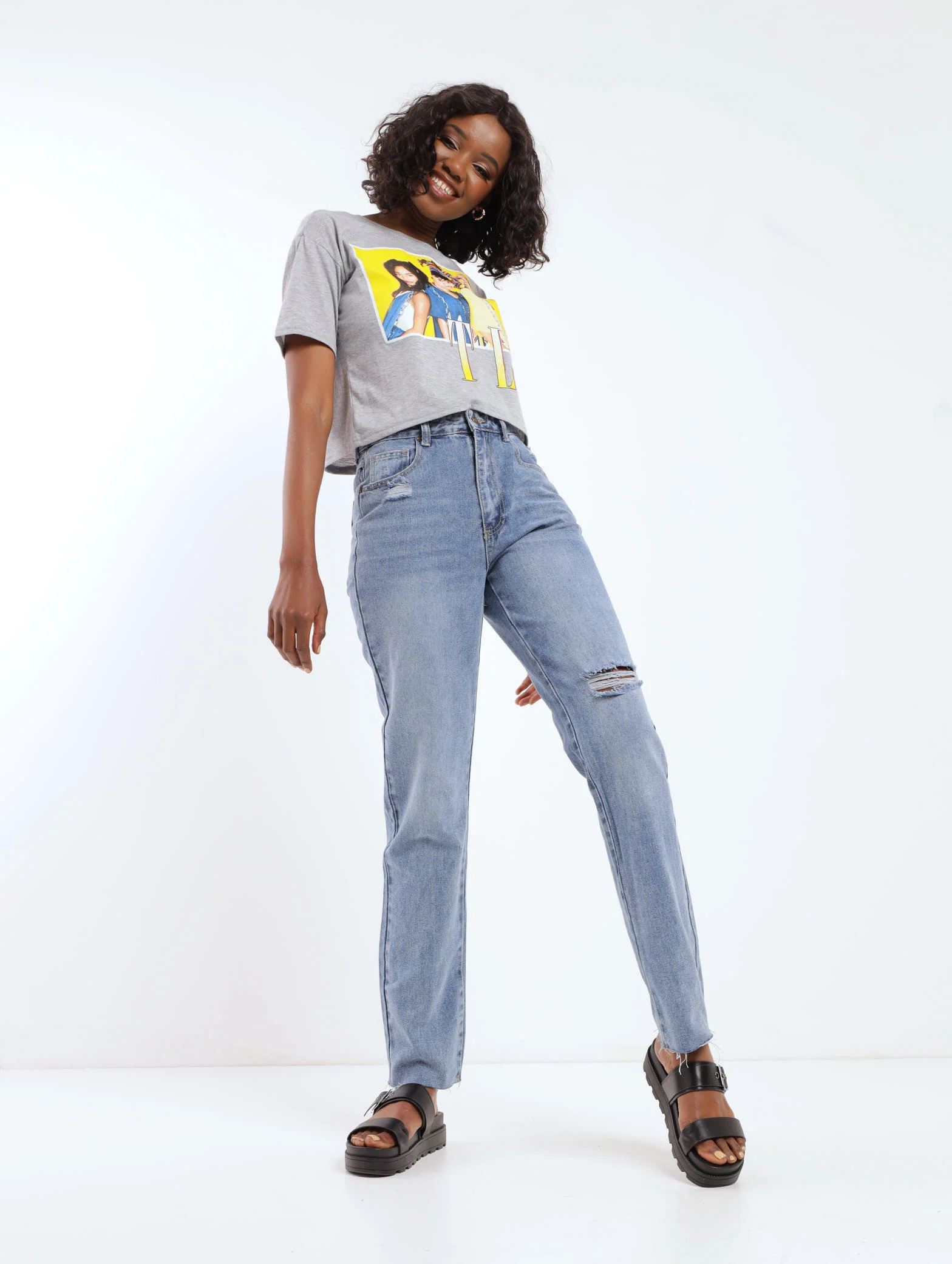 Stonewash Hi-Waist Straightleg Long Denim Jean - Image 2