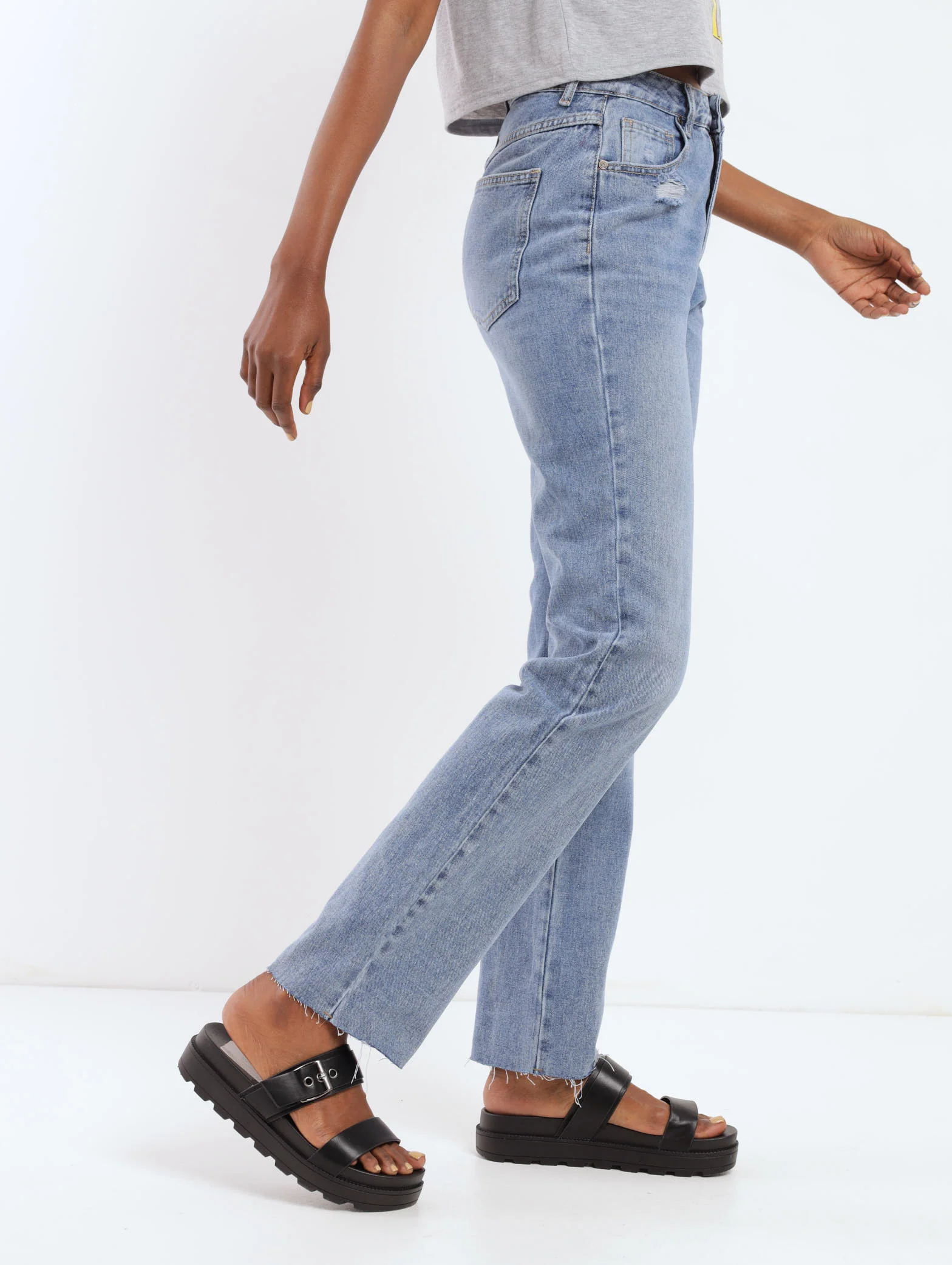Stonewash Hi-Waist Straightleg Long Denim Jean - Image 3