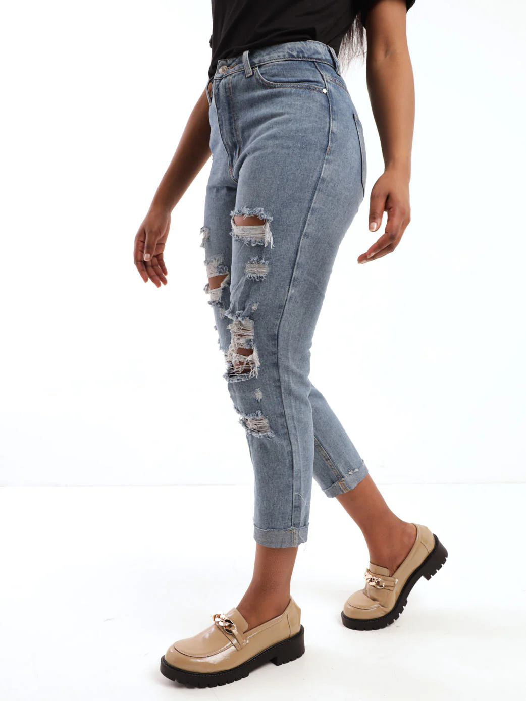Stonewash Ripped Denim Mom Jean - Image 3