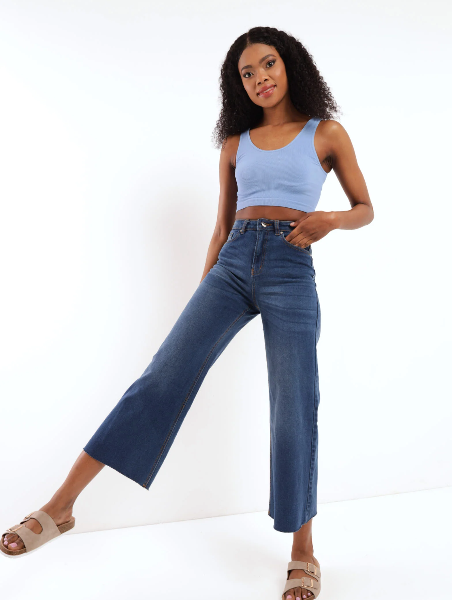 Stonewash Wideleg Ankle Comfort Denim Jean - Image 2