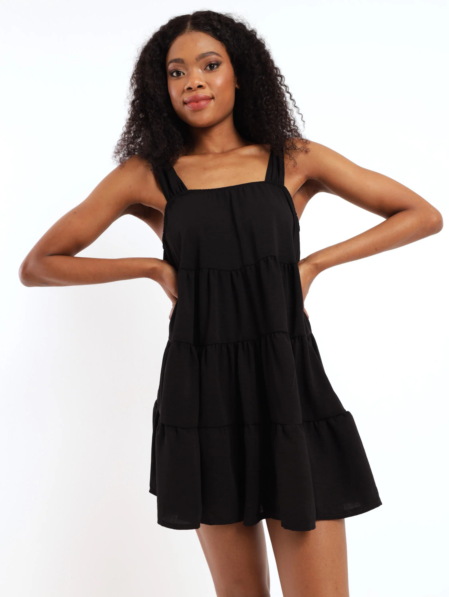 Strappy Tiered Dress - Black