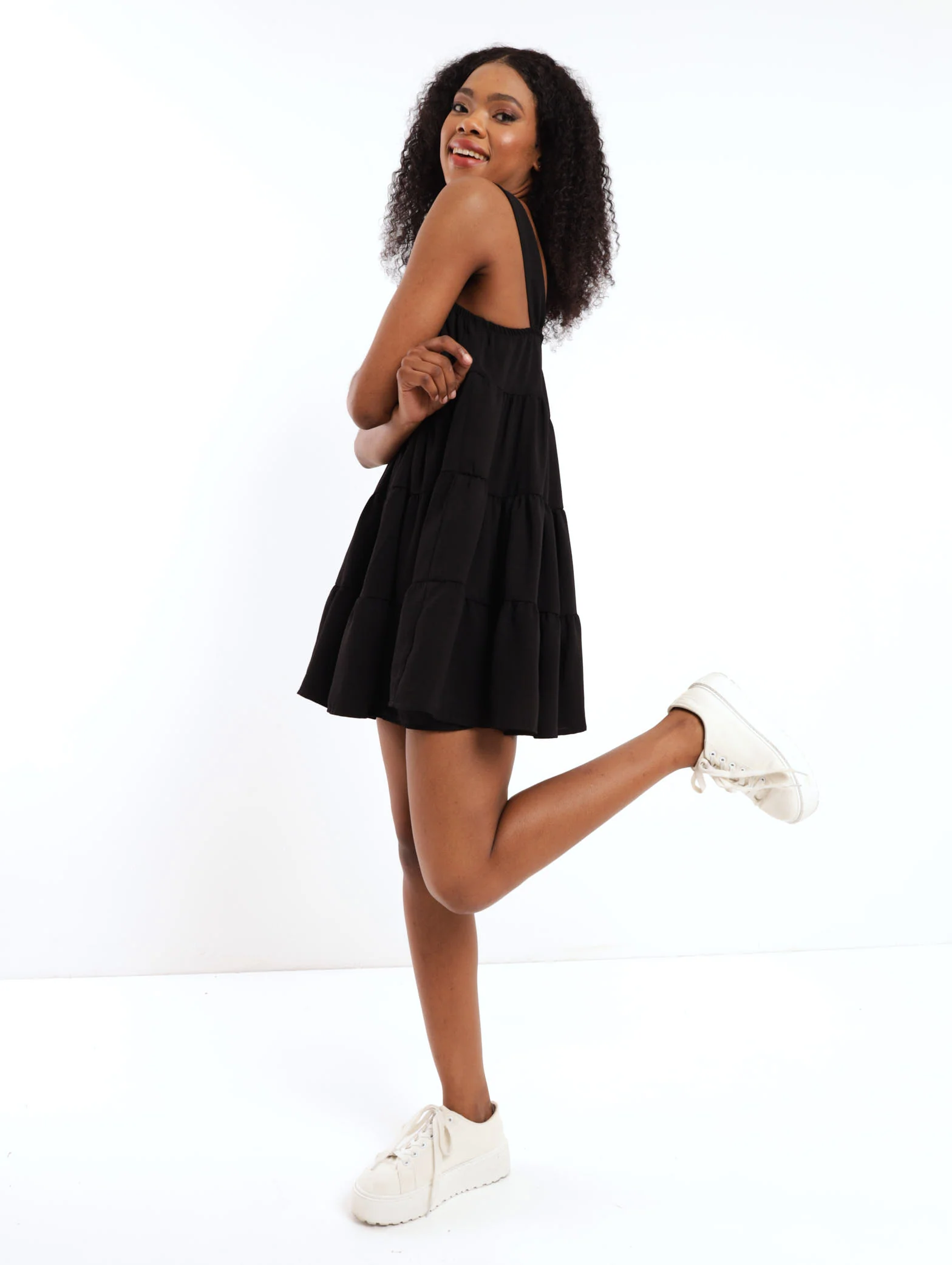 Strappy Tiered Dress - Black - Image 2