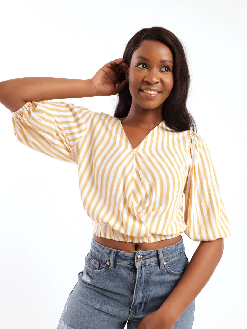Striped Crossover Top - Beige