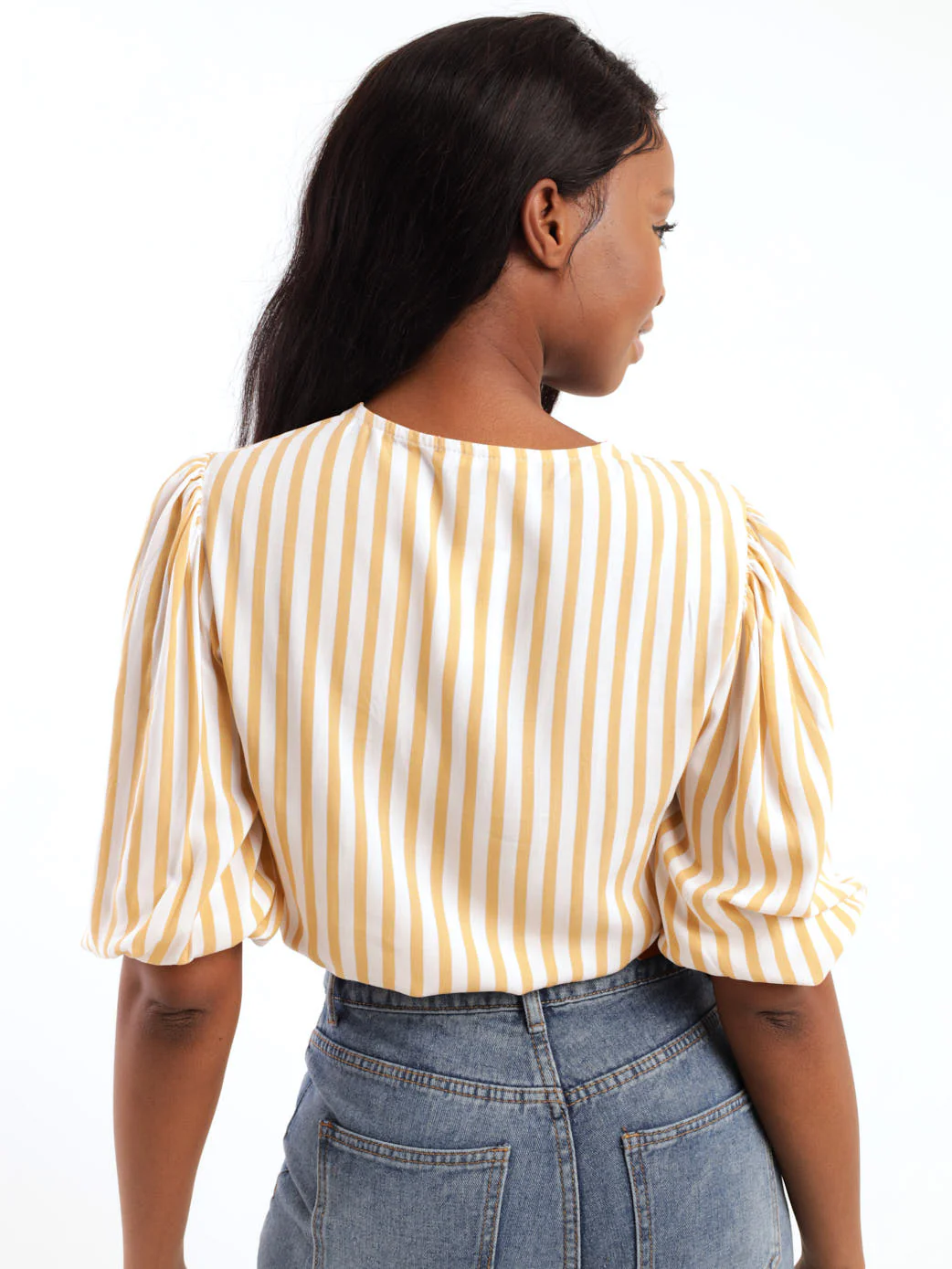 Striped Crossover Top - Beige - Image 4