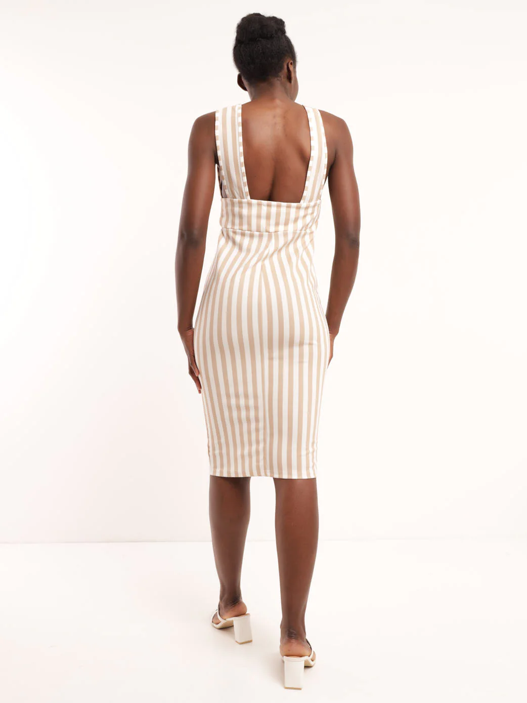 Striped Ruched Waist Midi Dress - Image 2