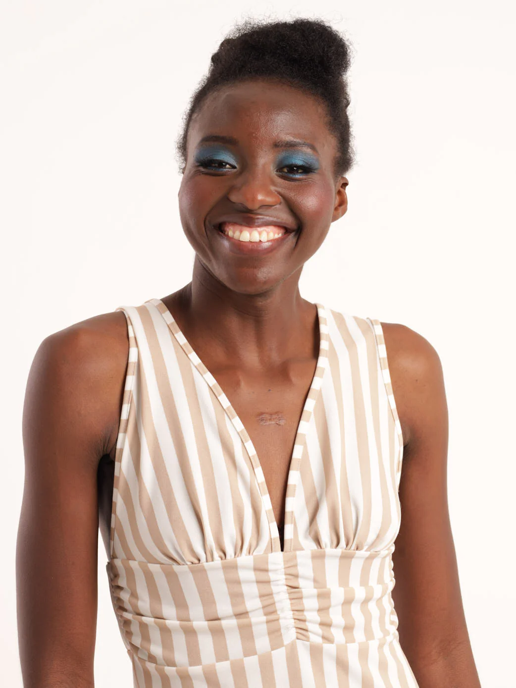 Striped Ruched Waist Midi Dress - Image 4