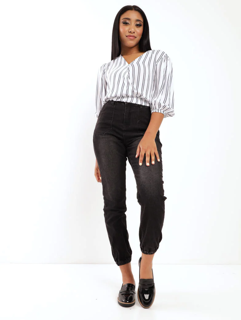 Striped Wrap Top - Navy/White - Image 2