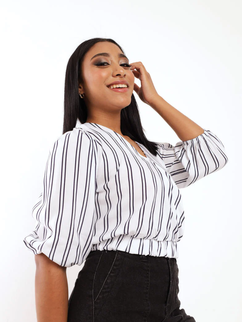 Striped Wrap Top - Navy/White - Image 3