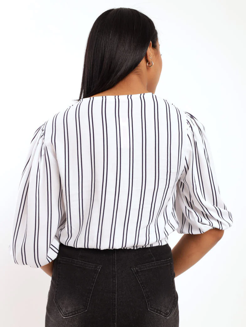 Striped Wrap Top - Navy/White - Image 4