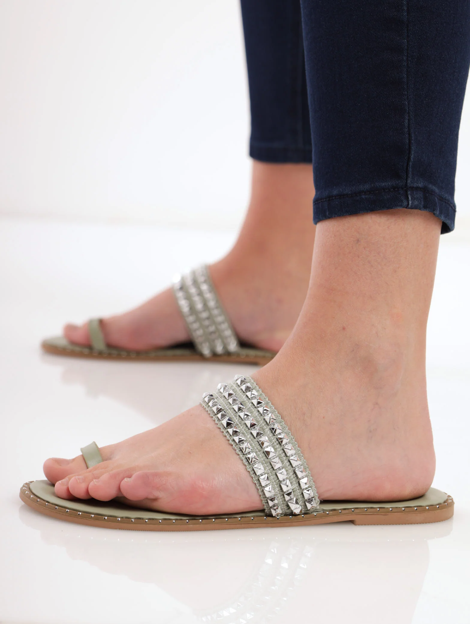Studded Weave Toe Post Thong Sandal - Sage - Image 2