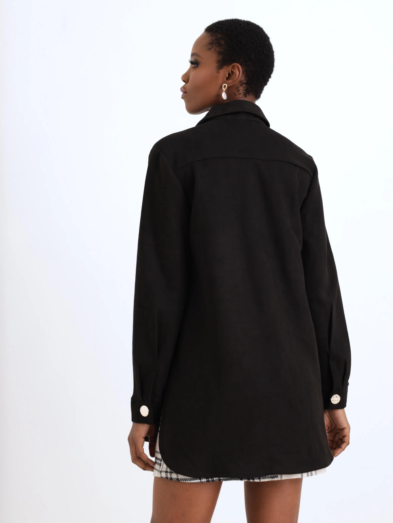 Suede Shacket With Fancy Buttons - Black - Image 3