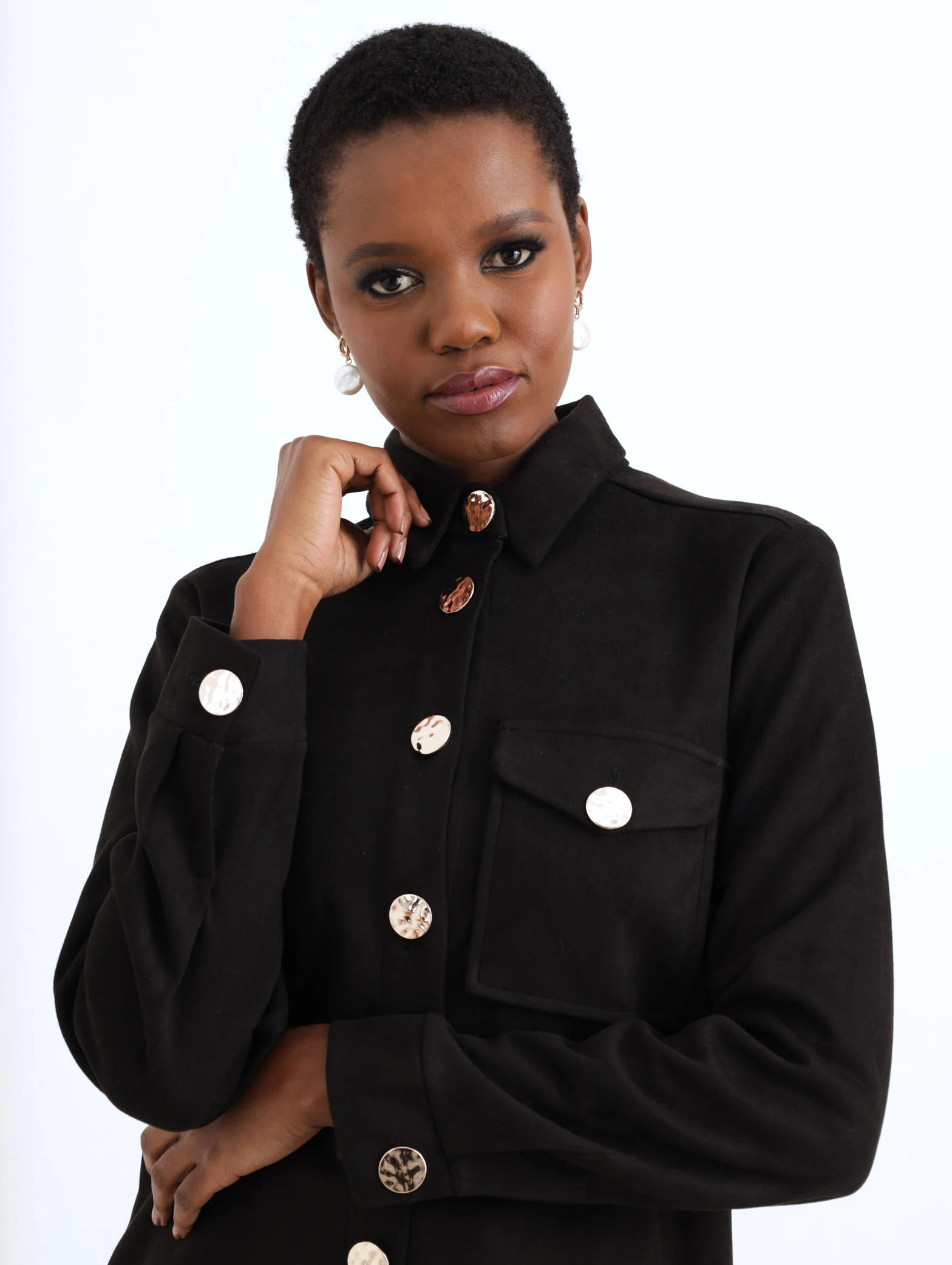 Suede Shacket With Fancy Buttons - Black - Image 4