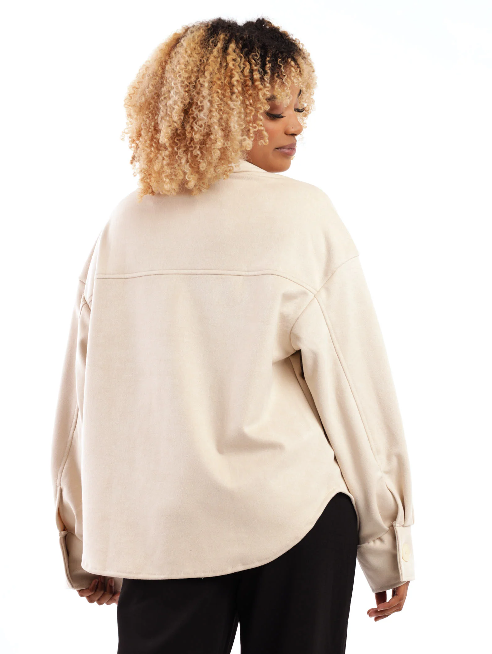 Suede Twill Shacket With Fancy Buttons - Cream - Image 4