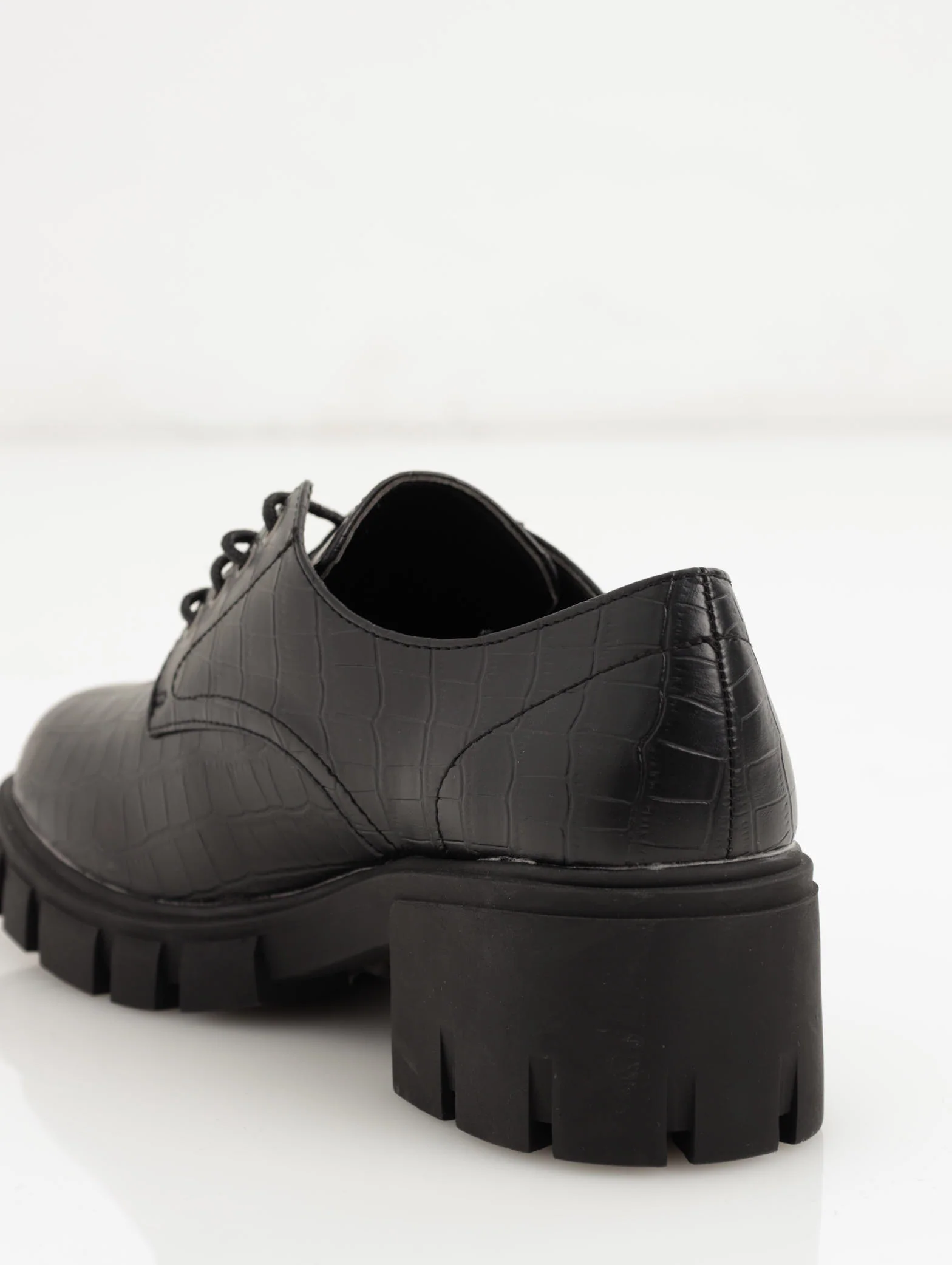 Super Chunky Croc Embossed Lace Up Shoe - Black - Image 3