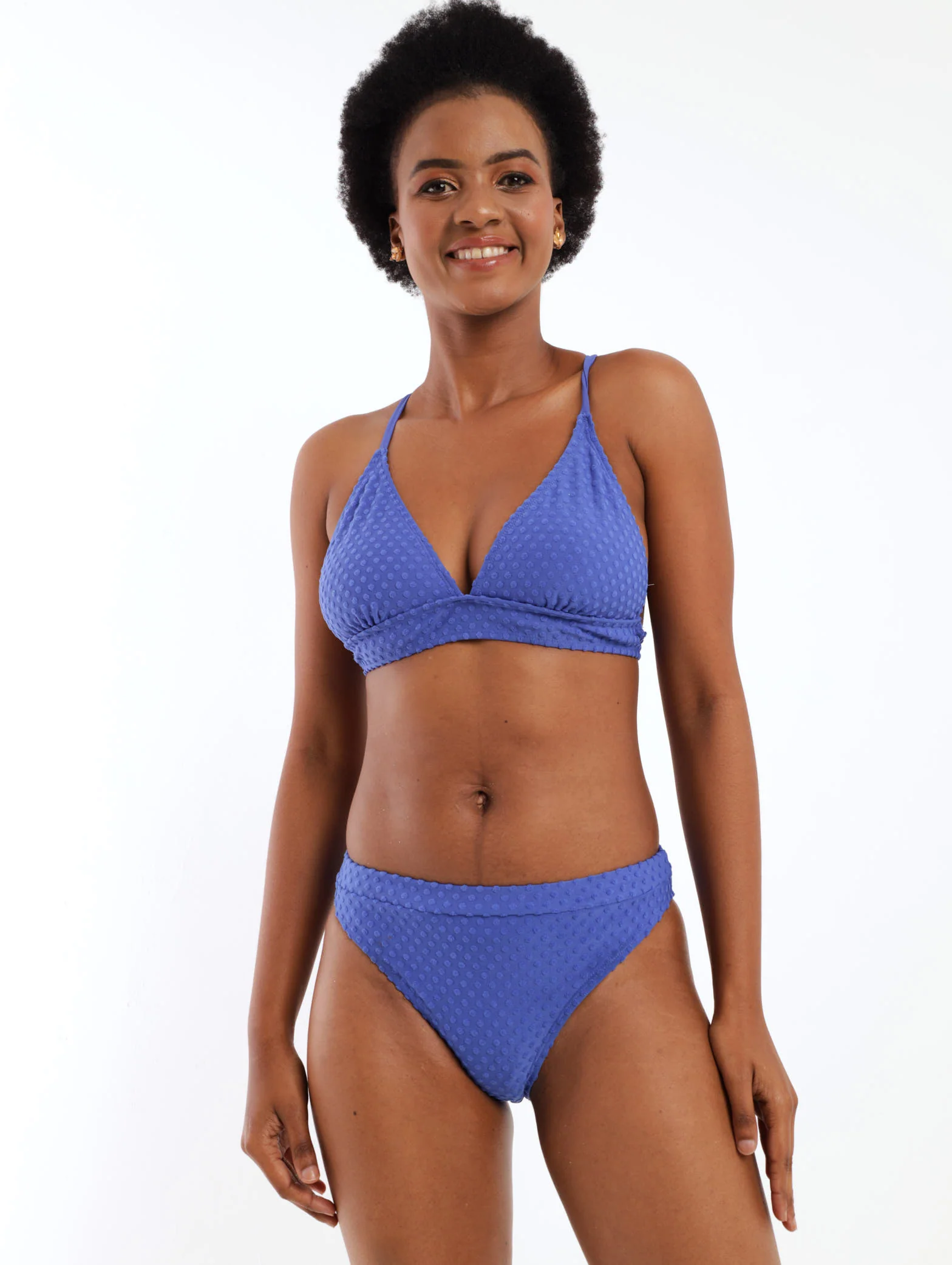 Texured Spot Back Cross Bikini Swimwear Top - Blue - Image 2