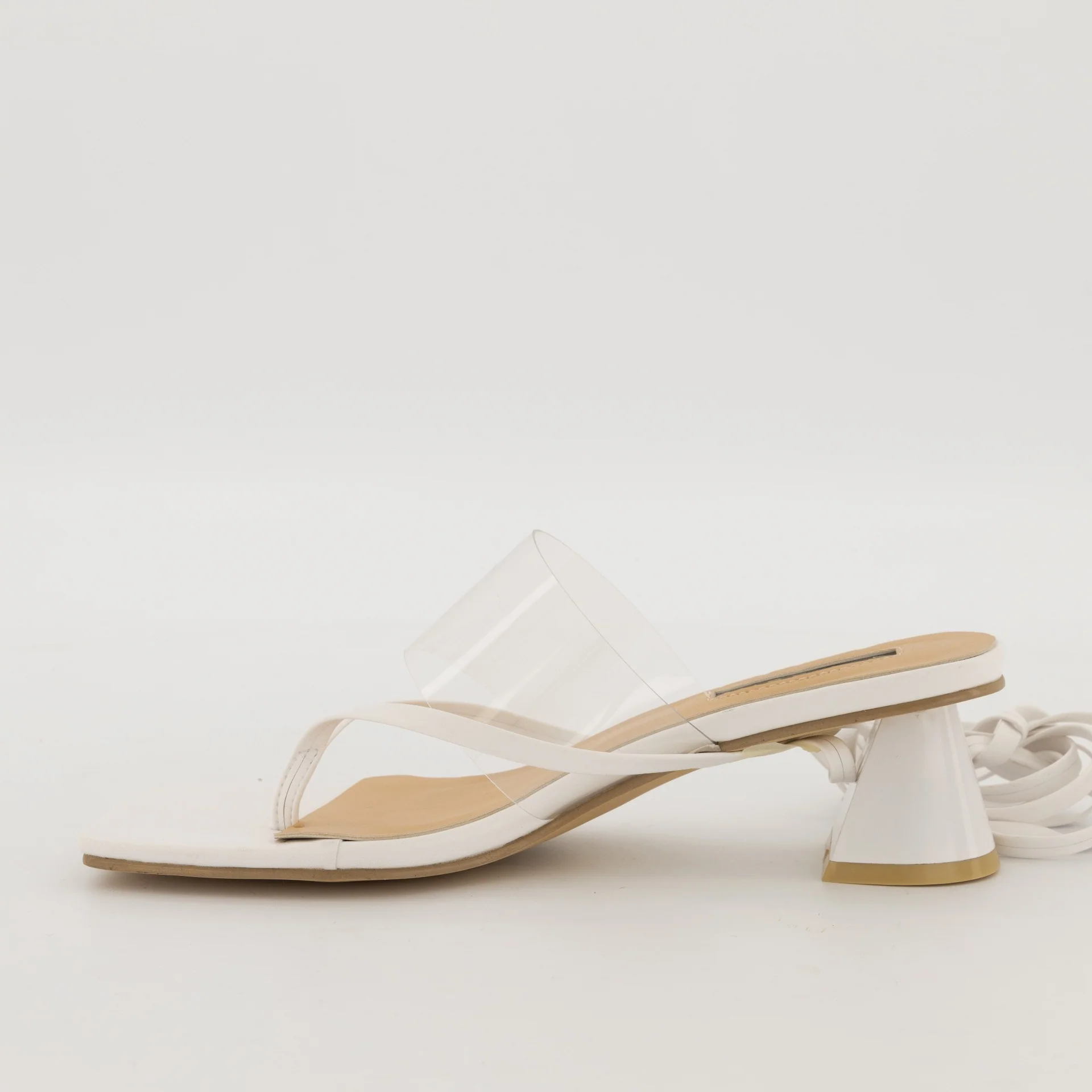 Thong Lace Up with Vinyl Strap On Flared Low Heel - Image 6