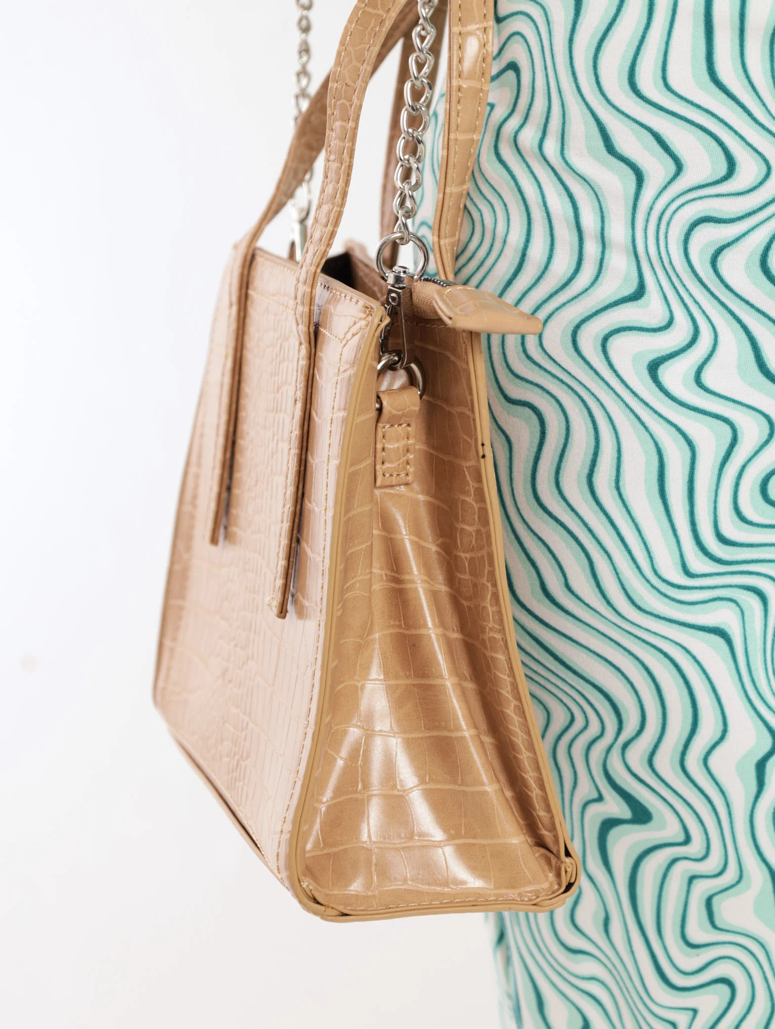 Tie Detail Mini Tote Bag - Camel - Image 4