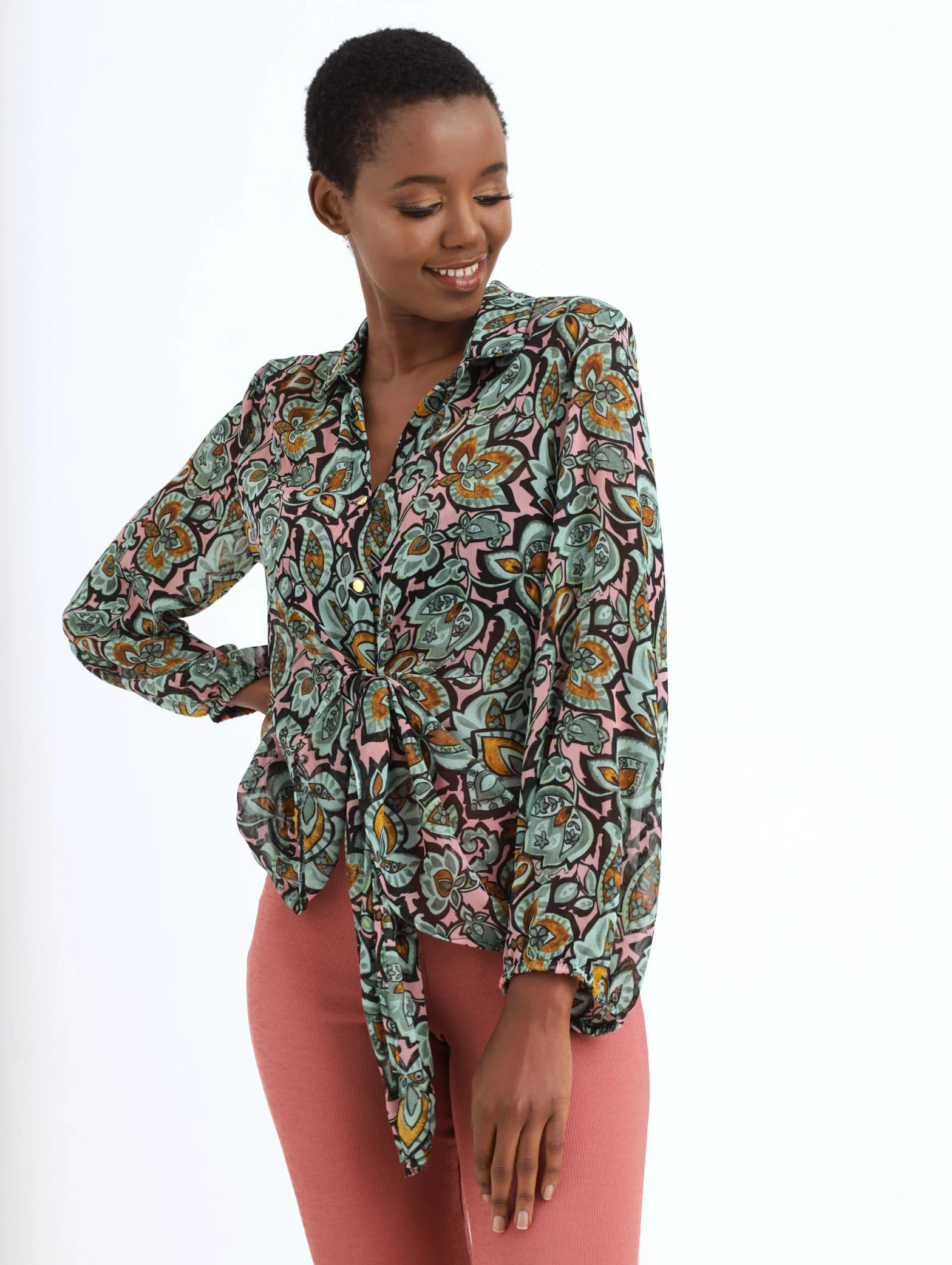 Tie Front Printed Blouse - Image 3