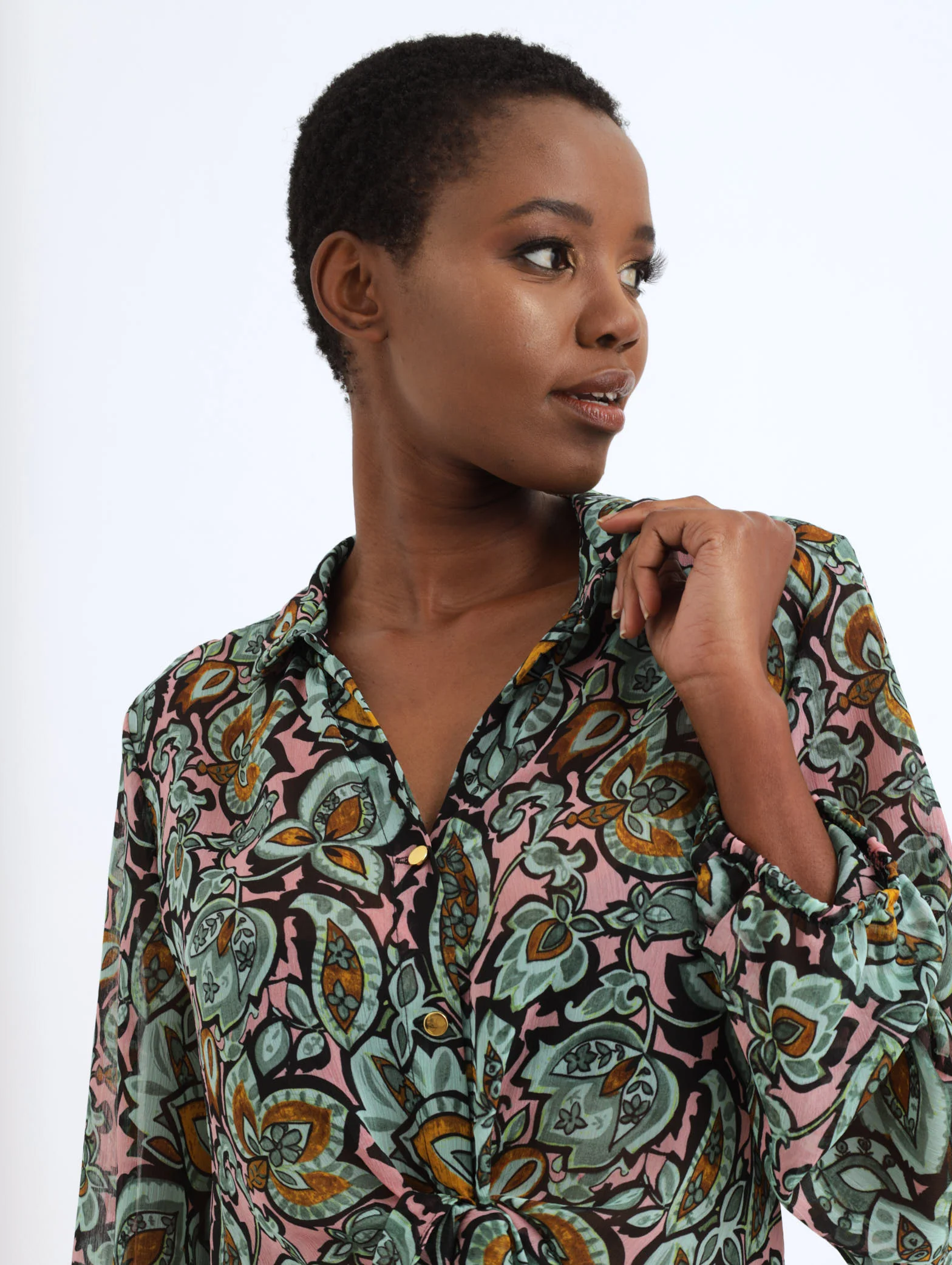 Tie Front Printed Blouse - Image 5