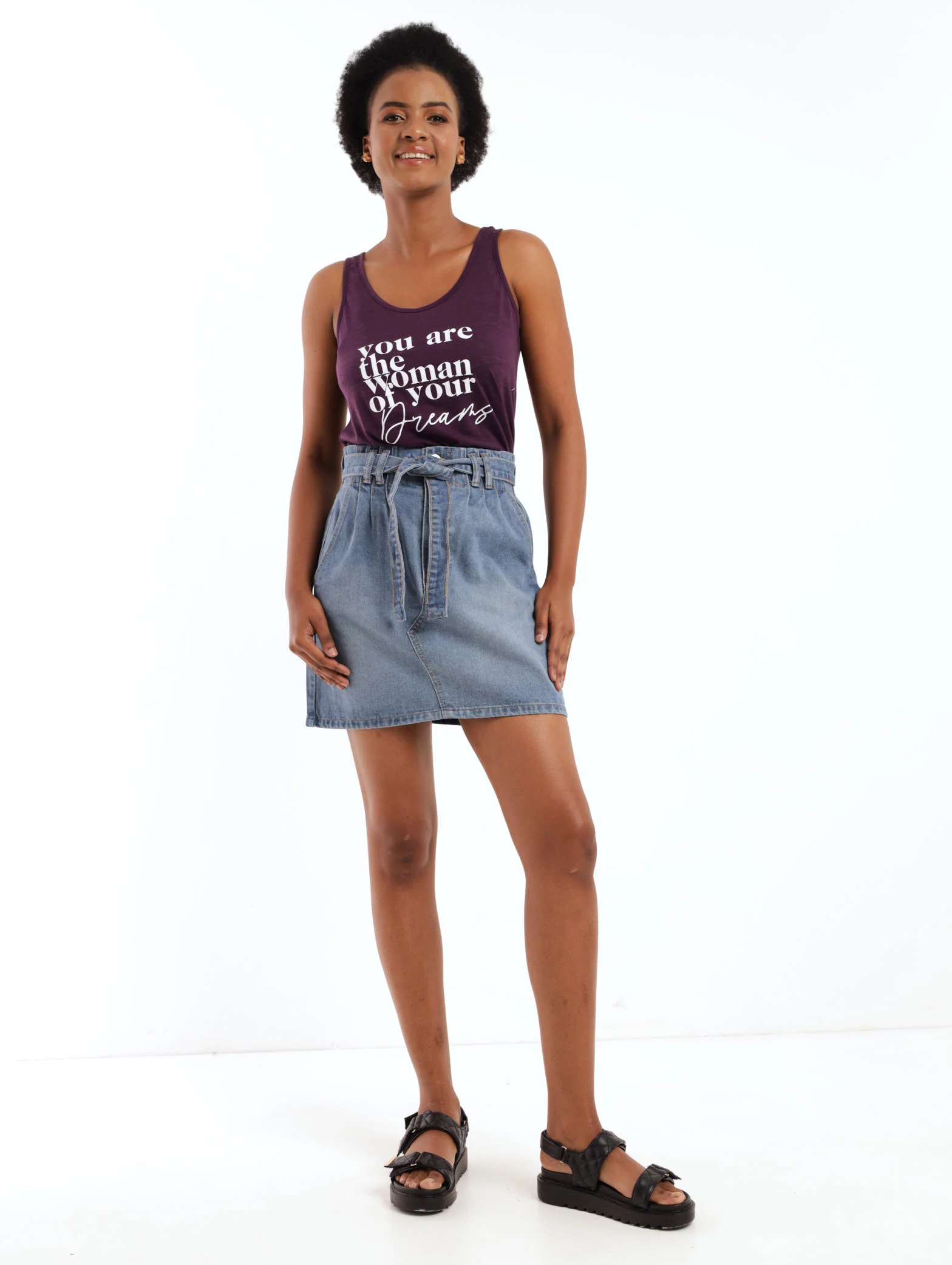 Tie Front Tank Top - Berry - Image 2
