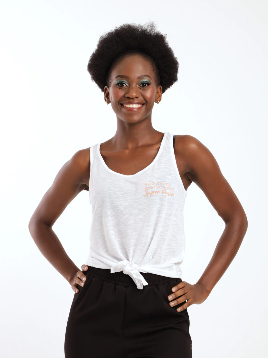 Tie-Front Tank Top - White - Image 2