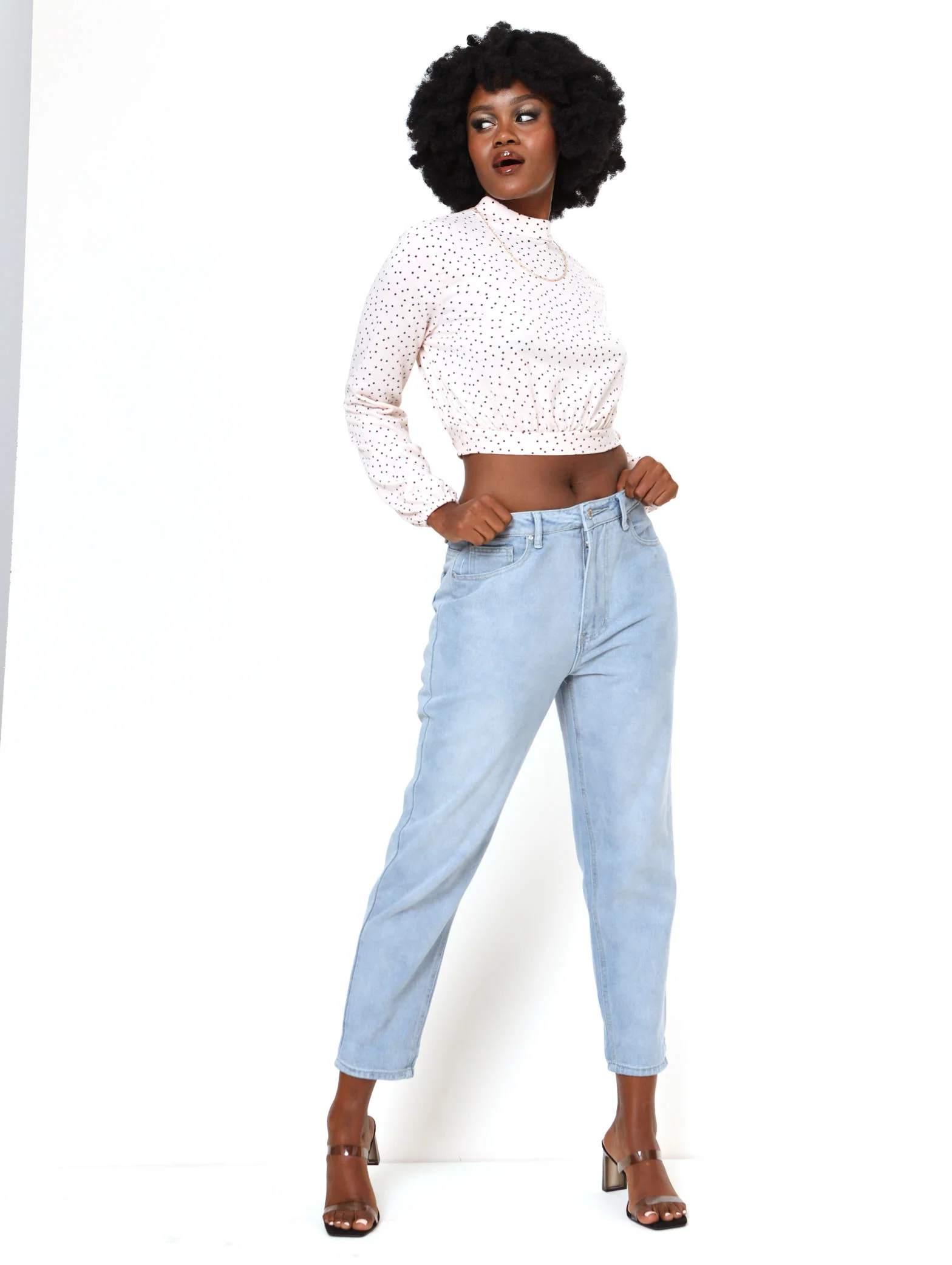 Tie Open-Back Crinkle Blouse Spot Top - Image 5