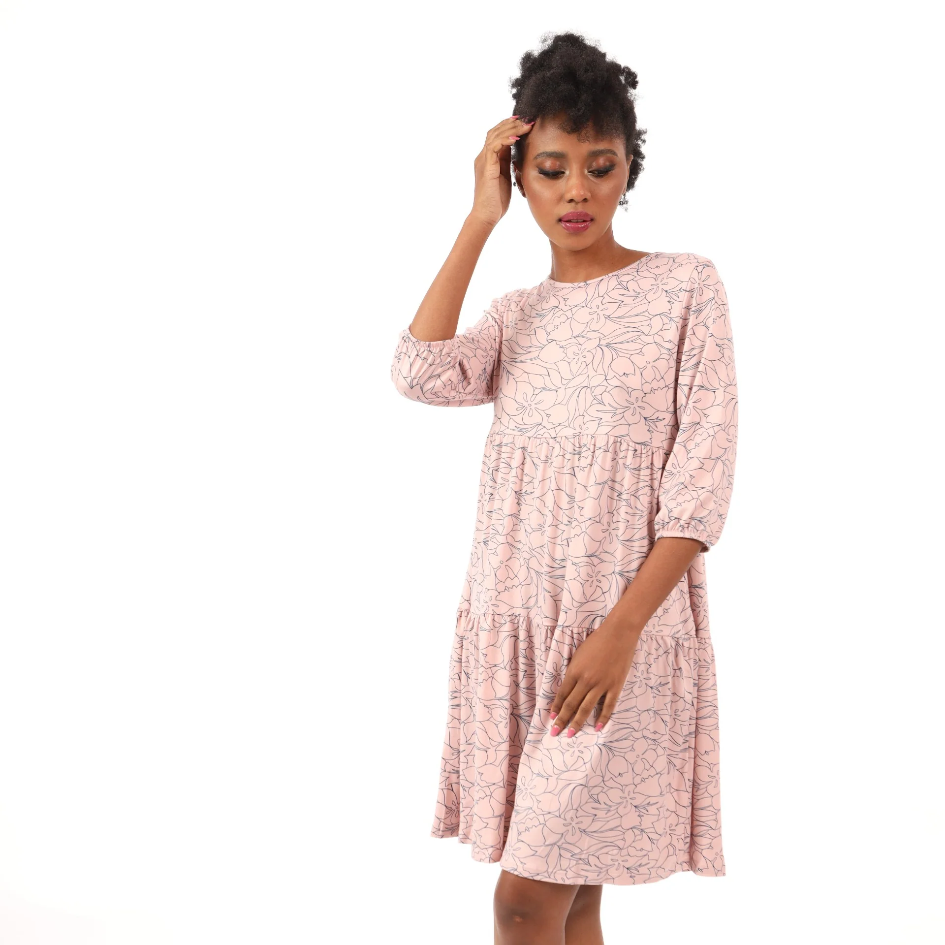 Tier Hibiscus Dress - Blush