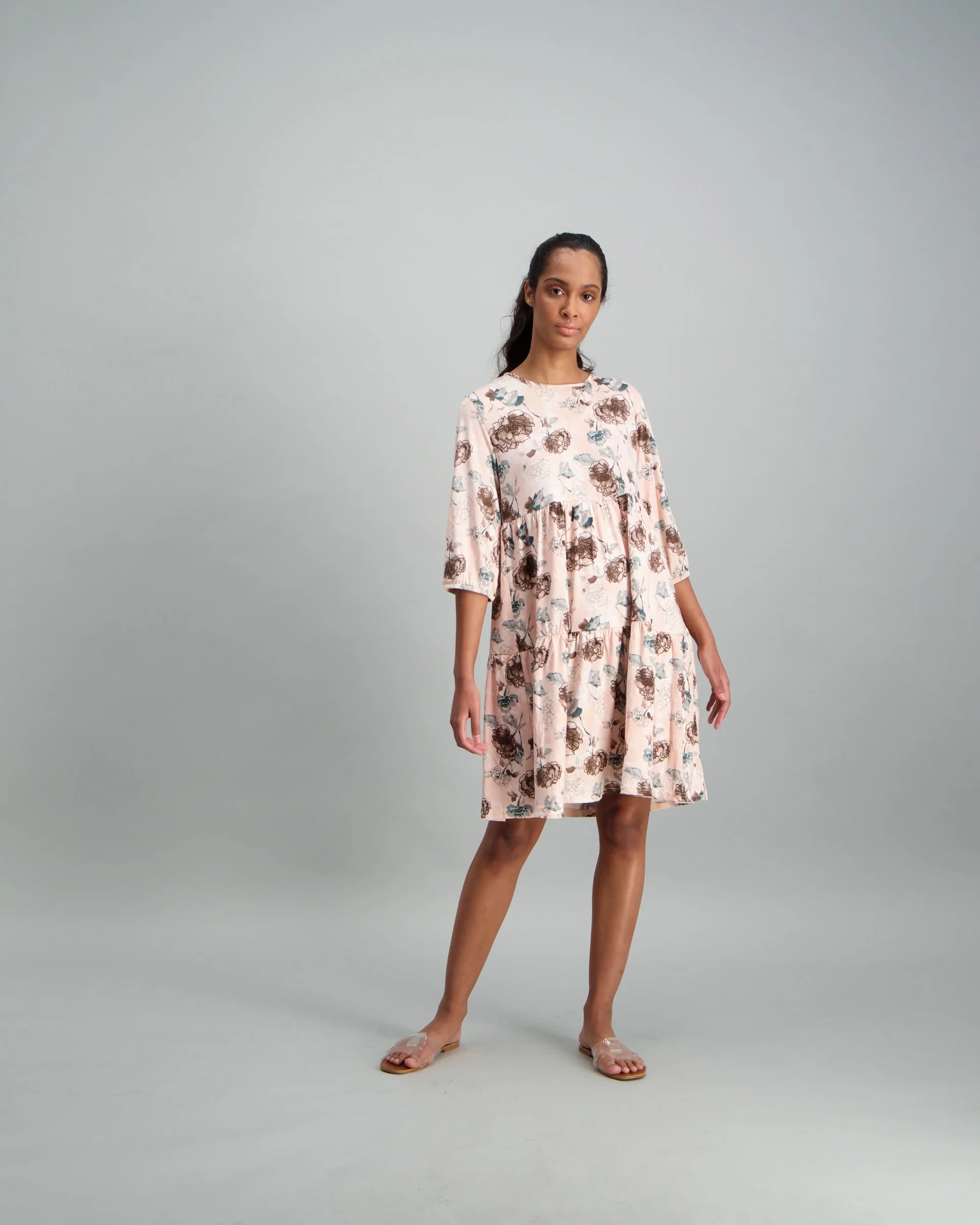 Tiered Crayon Floral Dress - Blush - Image 2