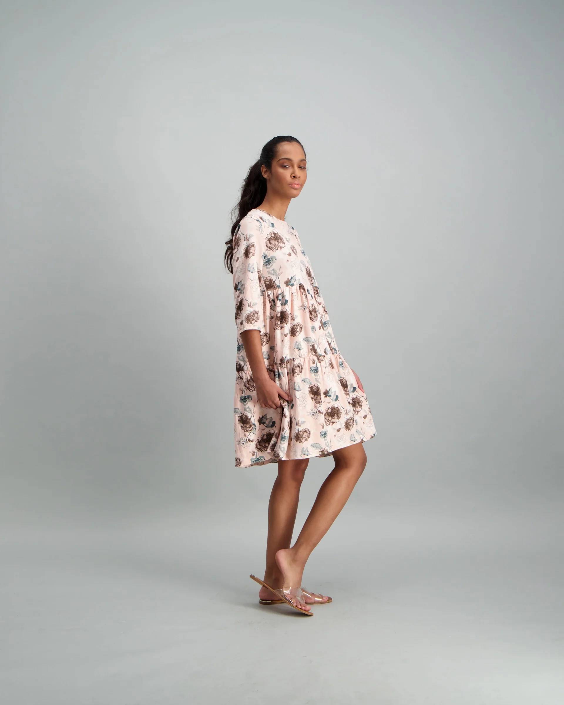 Tiered Crayon Floral Dress - Blush - Image 3