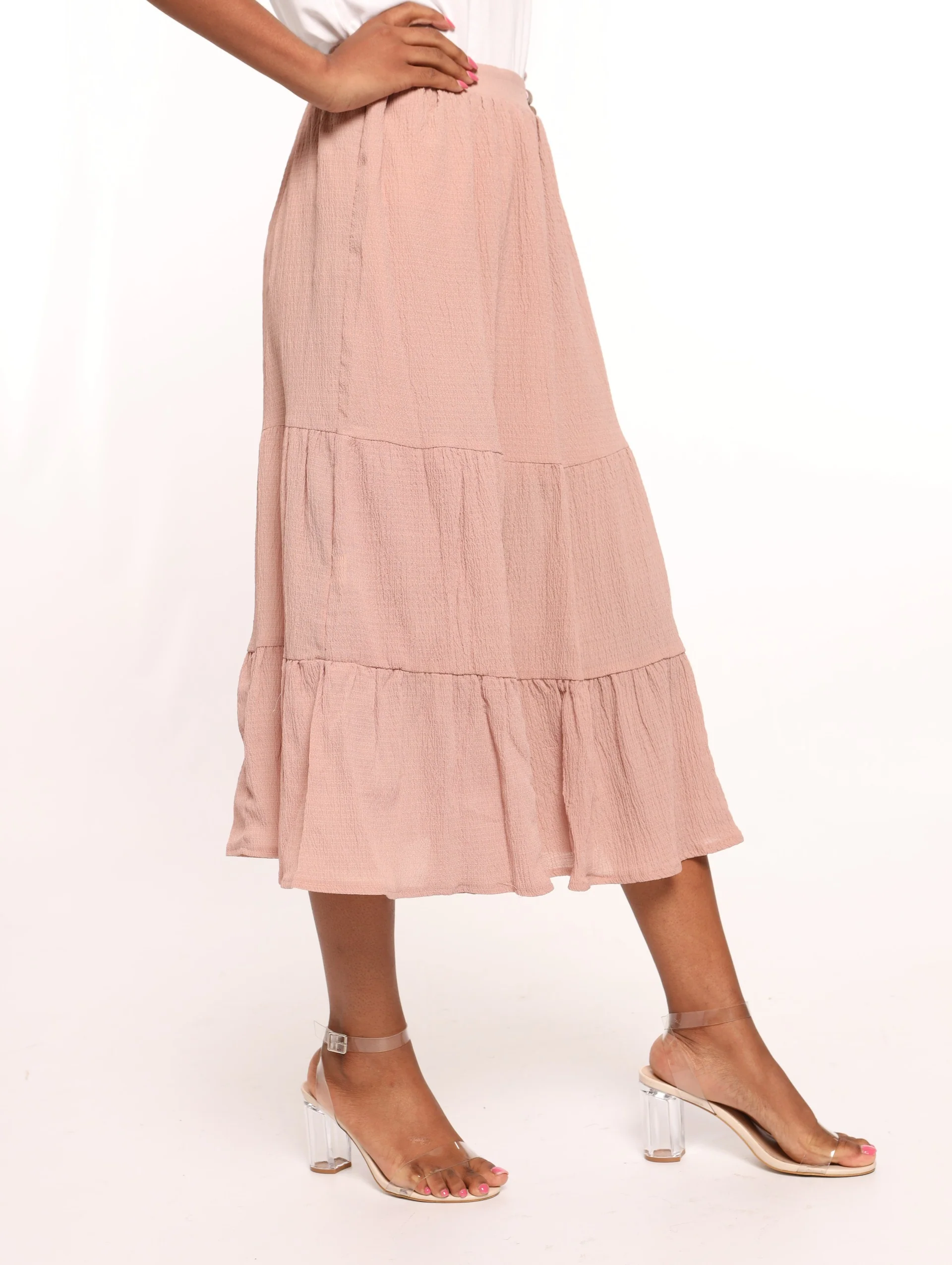 Tiered Crinkle Midi Skirt - Blush - Image 3